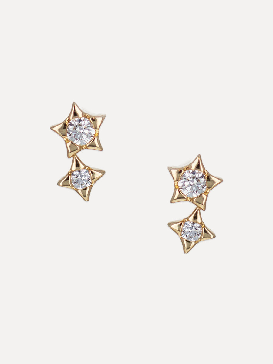 14K Double Sun Diamond Studs