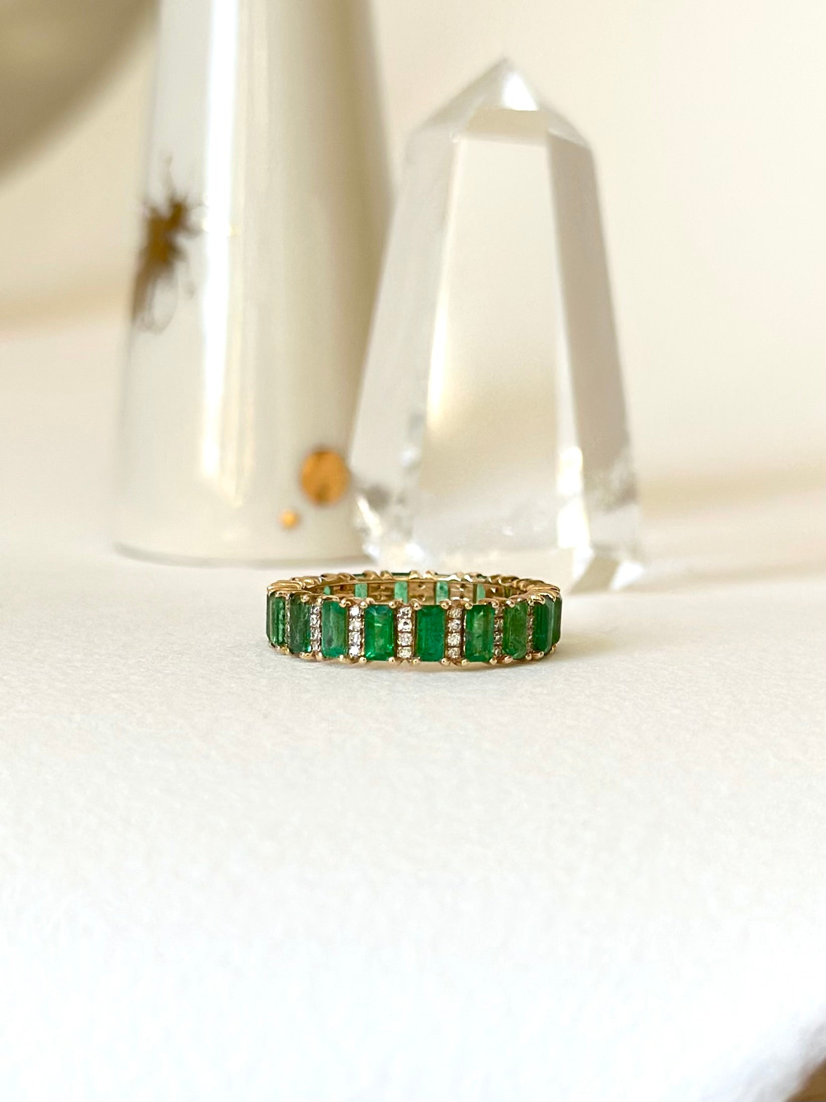 14K Eternity Baguette Band - Emerald & Diamond
