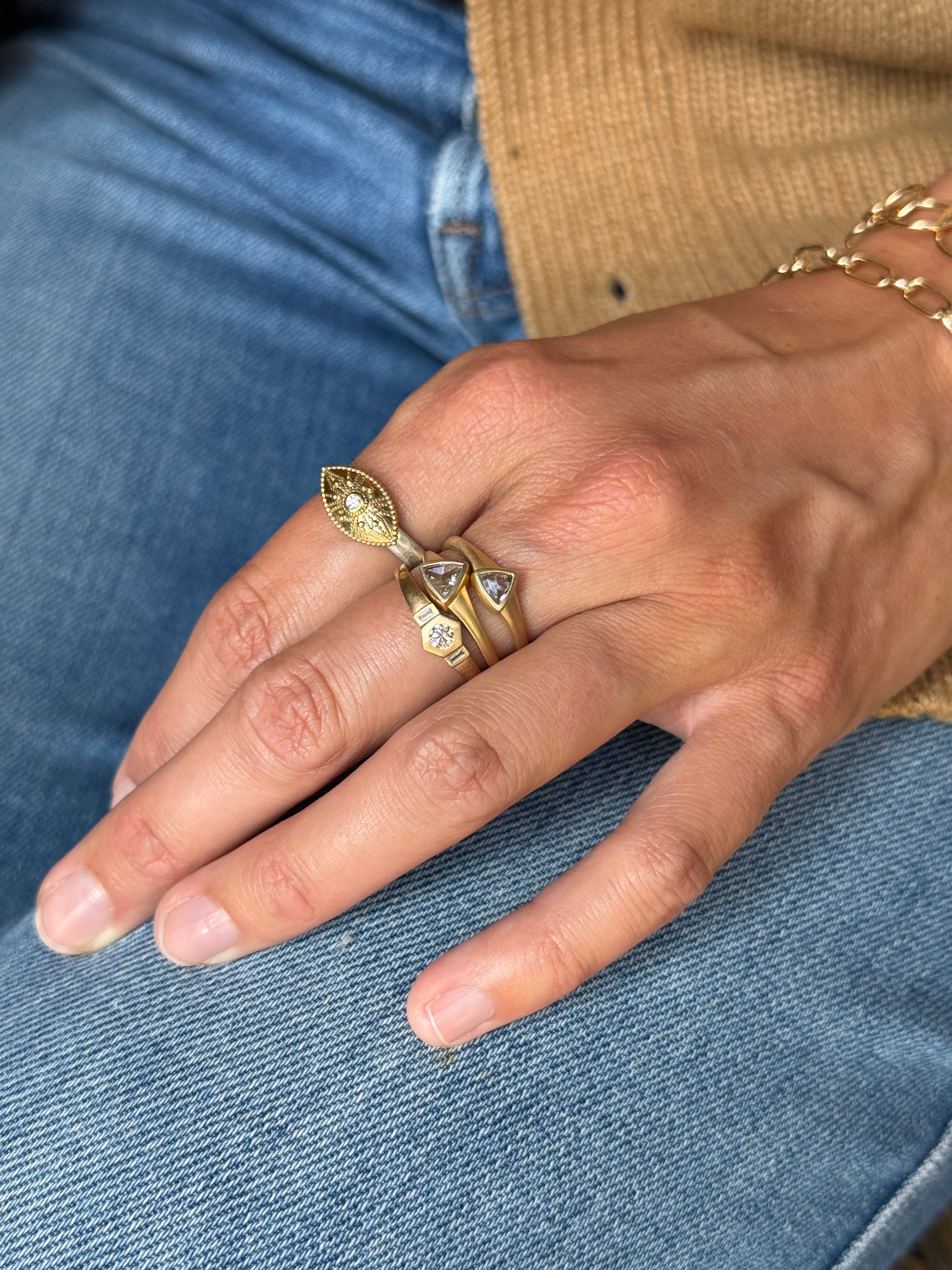 14K Diamond Trillium Signet Ring