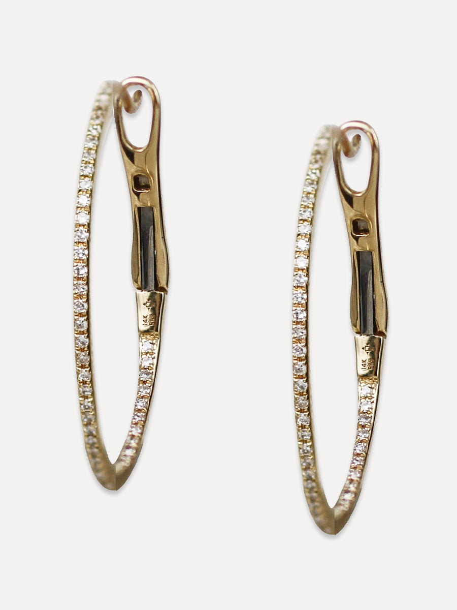 14K Diamond Thin Round Hoops