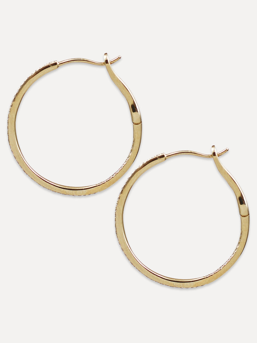 14K Diamond Thin Round Hoops