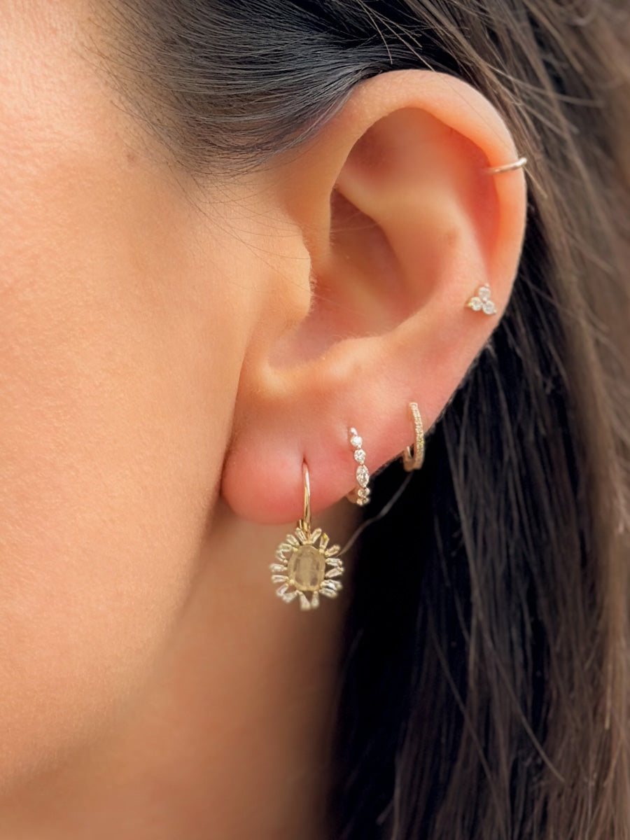 14K Diamond Slice Baguette Halo Earrings