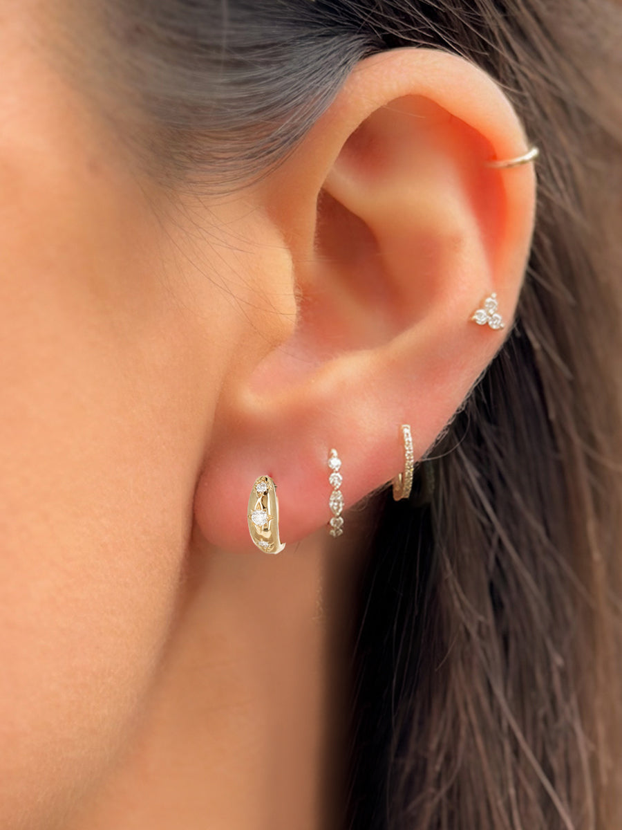 14K Diamond Star Tapered Hoops