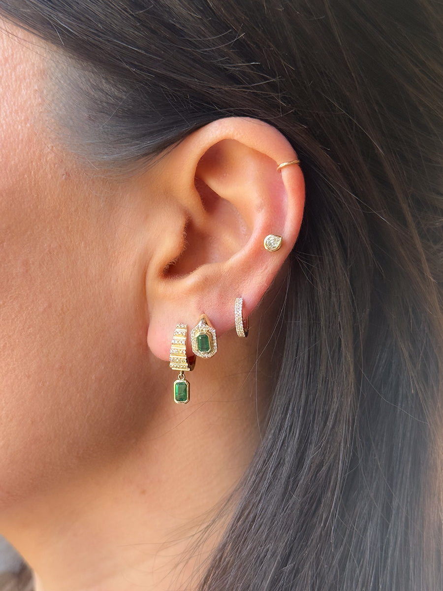 14K Emerald & Diamond Hoops