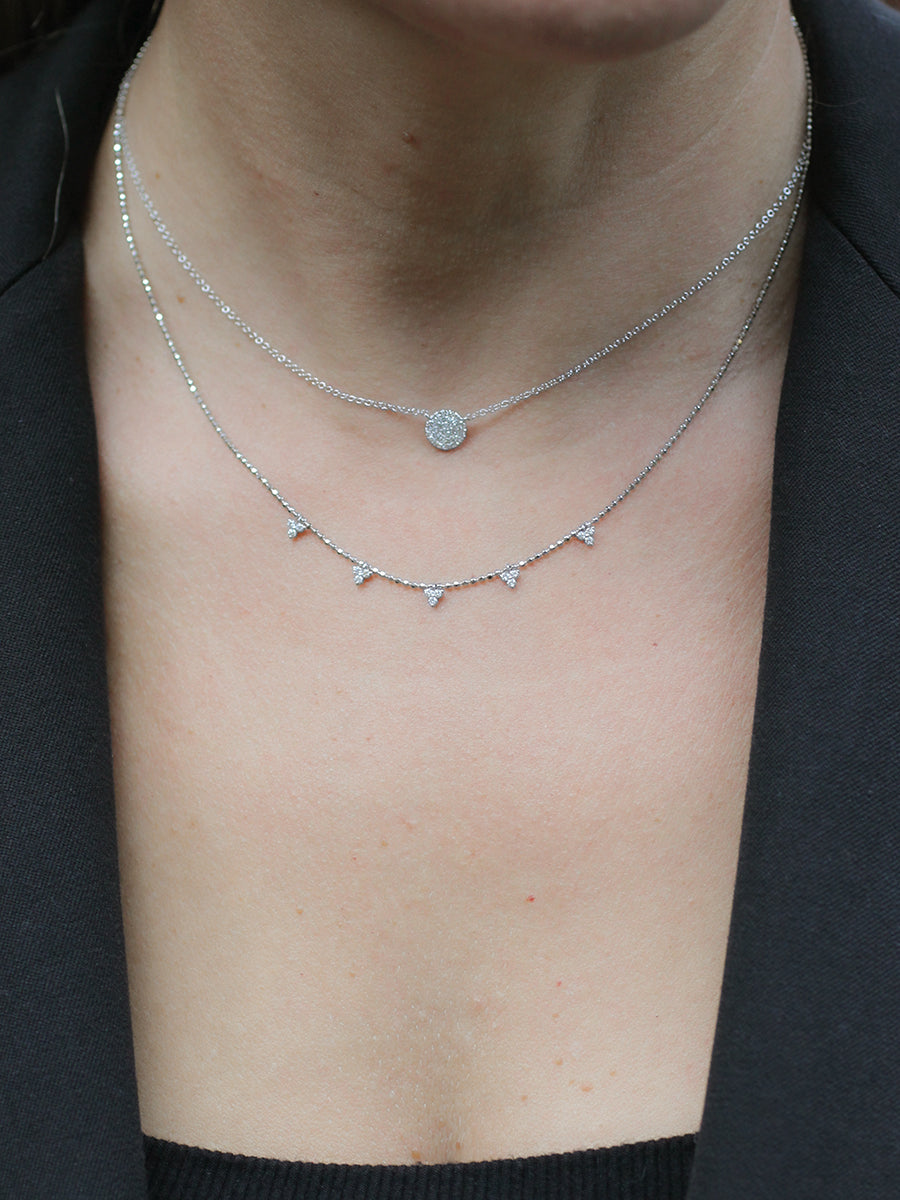 14K Round Disc Pavé Diamond Necklace