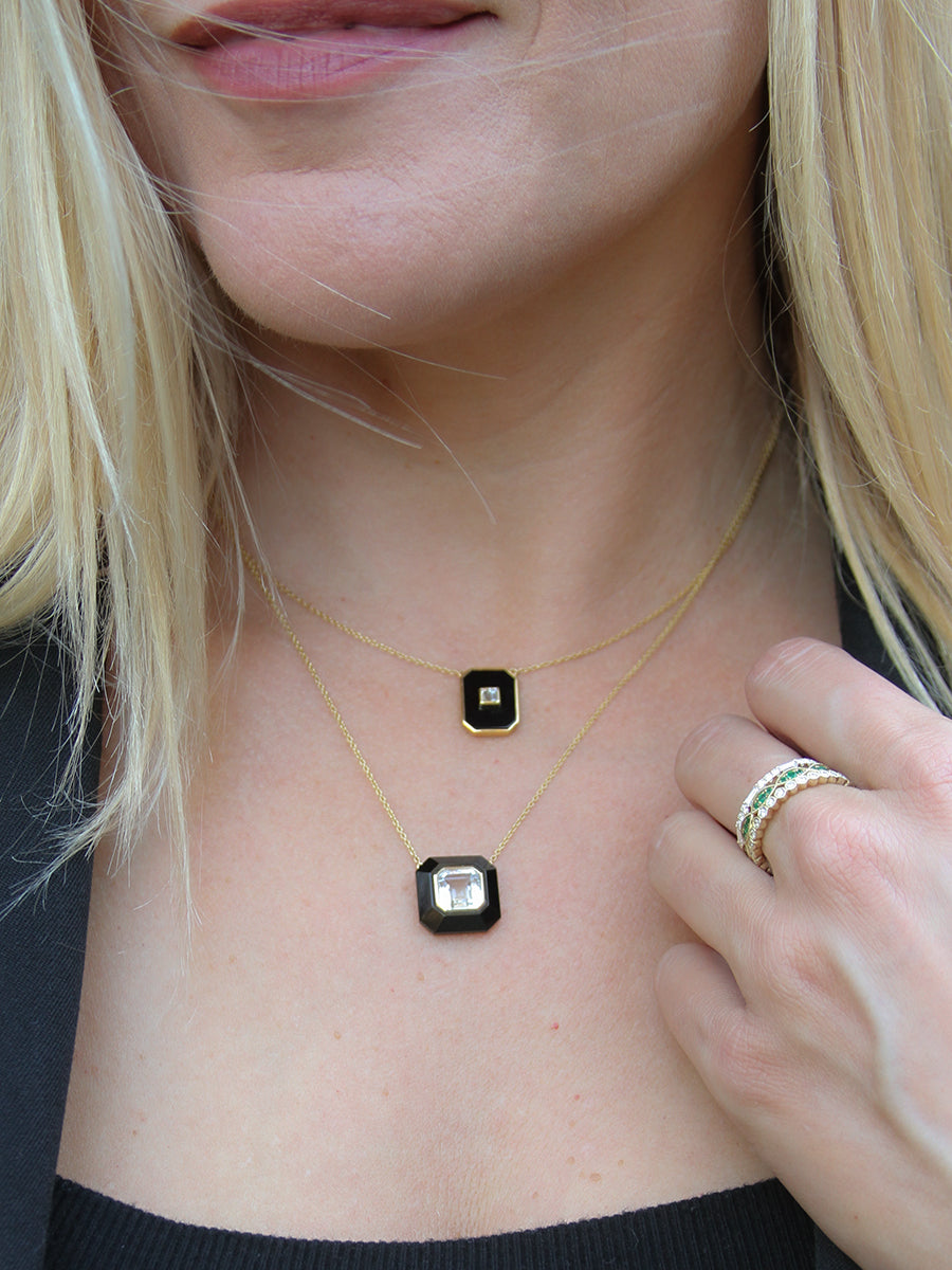 18K Deco Black Onyx & White Topaz Necklace