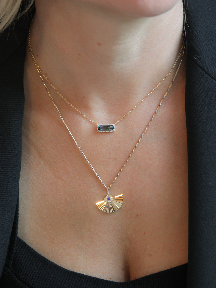 18K Halo Bar London Blue Topaz & Diamond Necklace