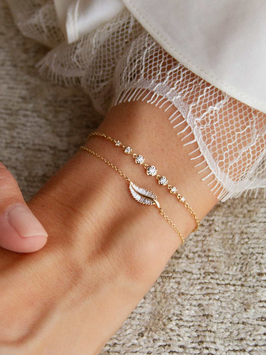 14K Baguette Diamond Leaf Bracelet