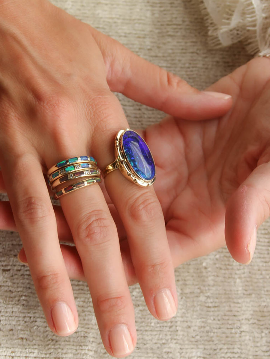 14K Opal Inlay Stacking Band