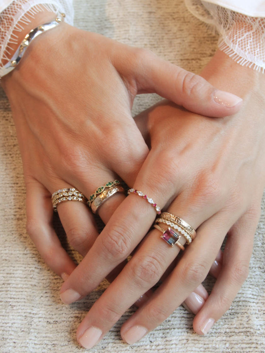 14K Ruby & Diamond Marquise Stacking Band