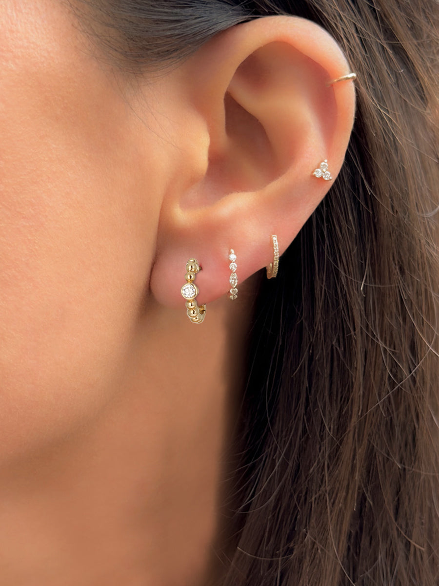 14K Round Diamond Beaded Huggies