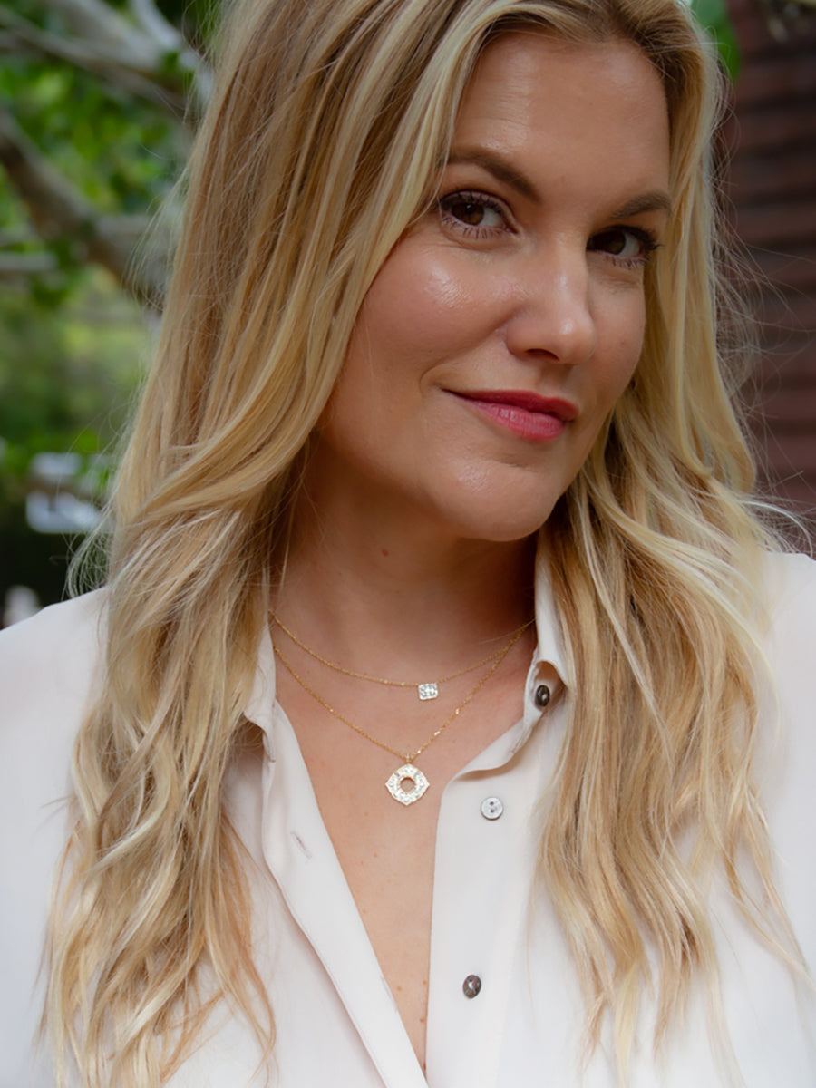 14K Deco Square Baguette Diamond Necklace