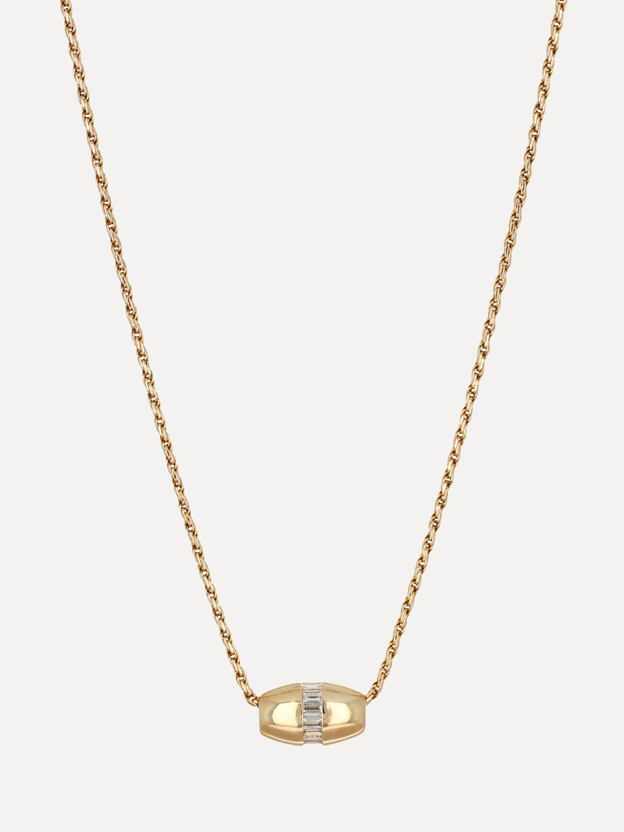 14K Baguette Diamond Barrel Bead