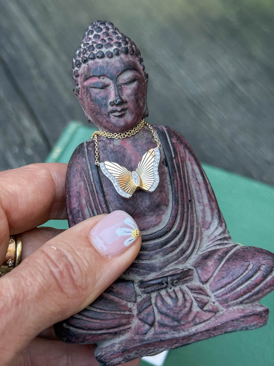 14K Vintage Butterfly Diamond Necklace