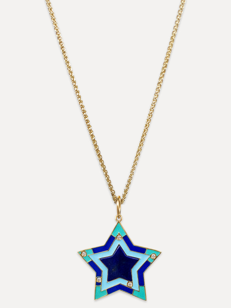 14K Lapis & Enamel Five-Point Star Charm