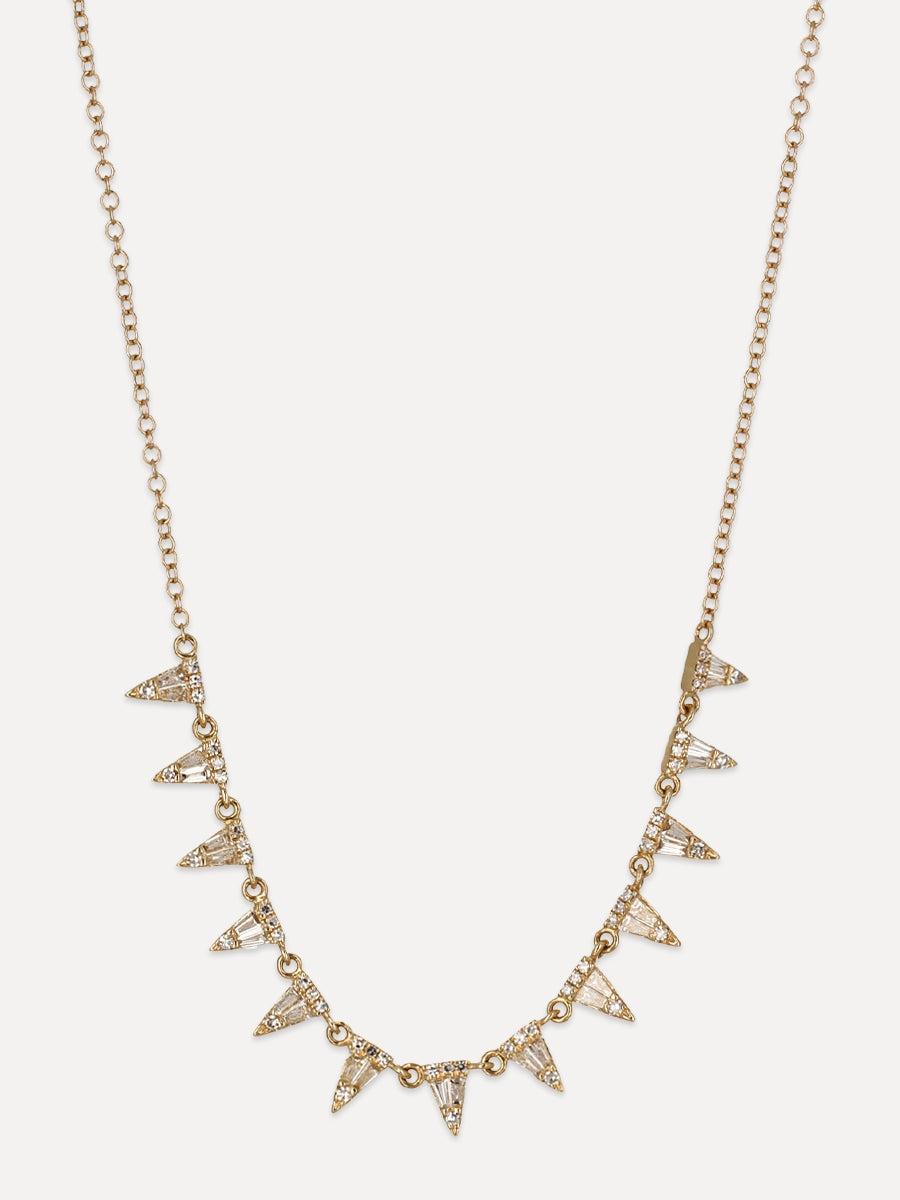 14K Triangle Fringe Baguette Diamond Necklace