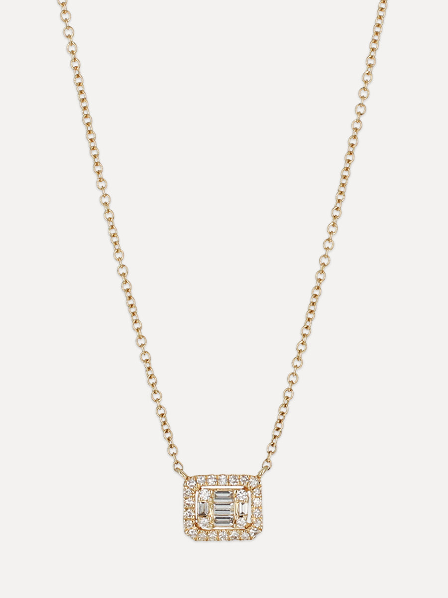 14K Deco Square Baguette Diamond Necklace