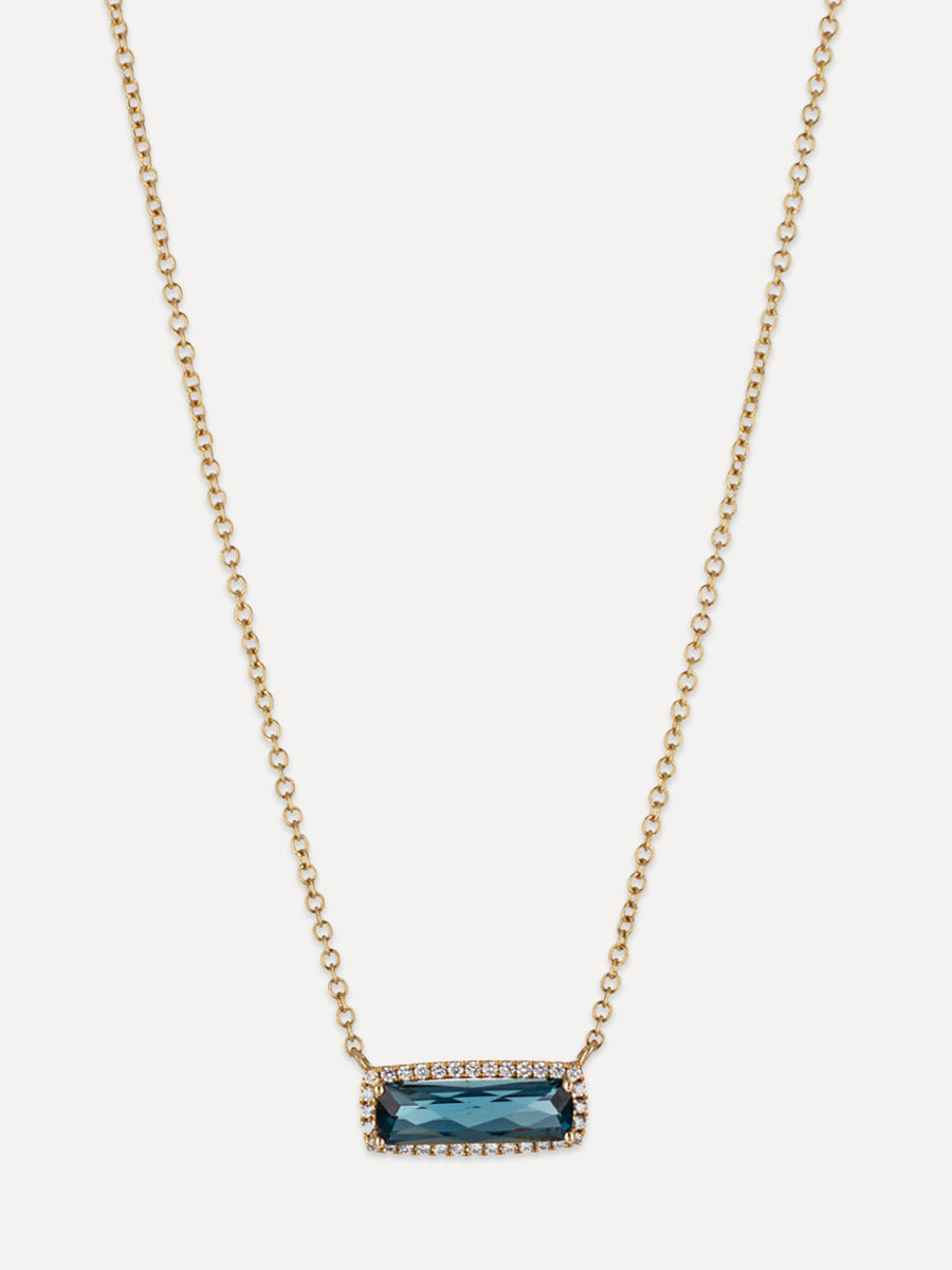 18K Halo Bar London Blue Topaz & Diamond Necklace