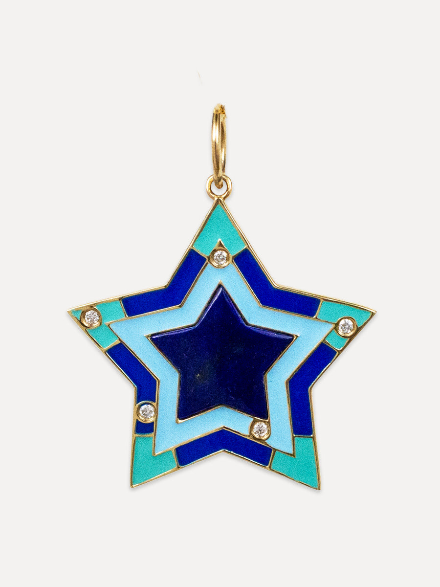 14K Lapis & Enamel Five-Point Star Charm