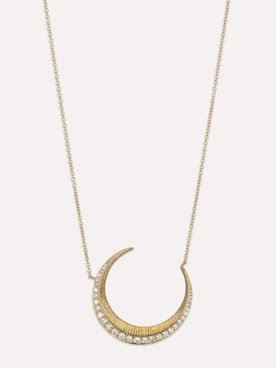 14K Crescent Moon Pavé Diamond Necklace