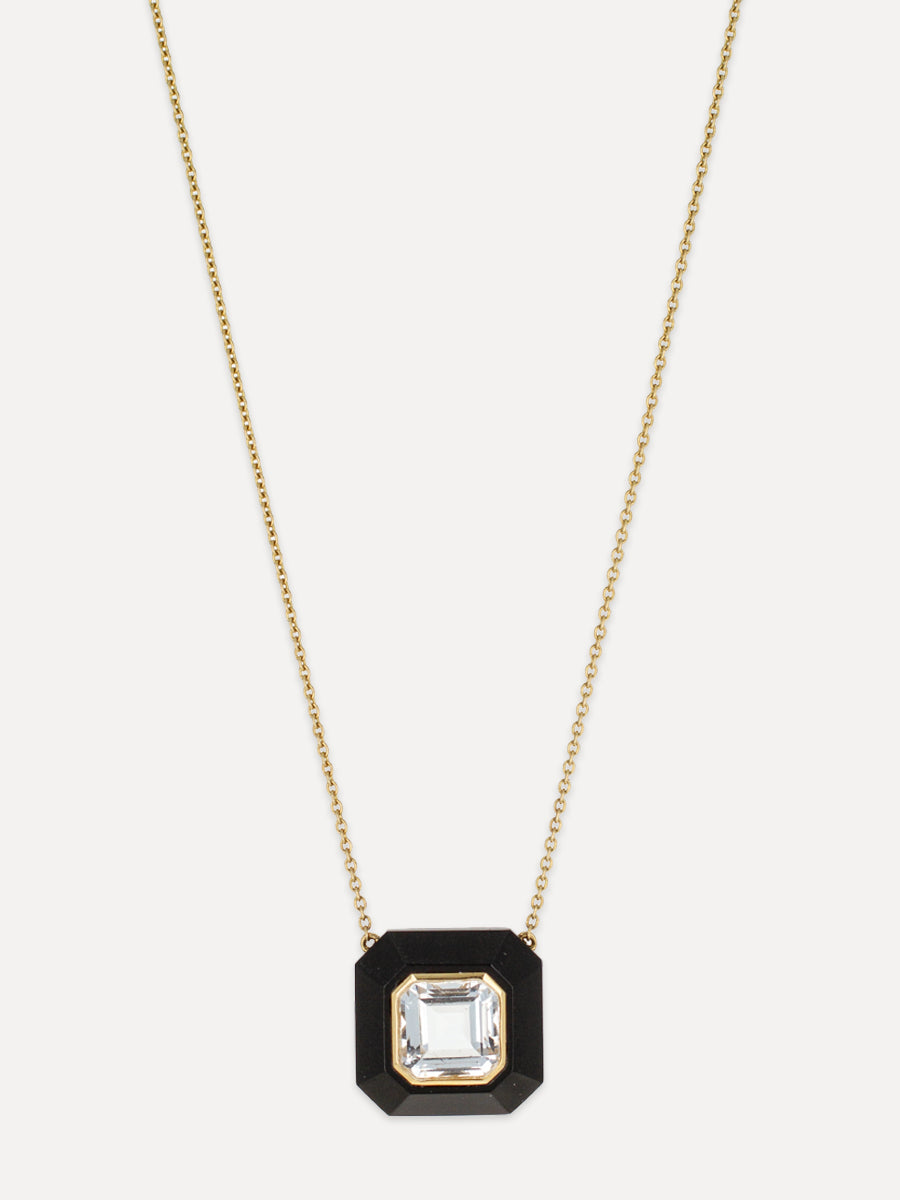 18K Deco Black Onyx & White Topaz Necklace