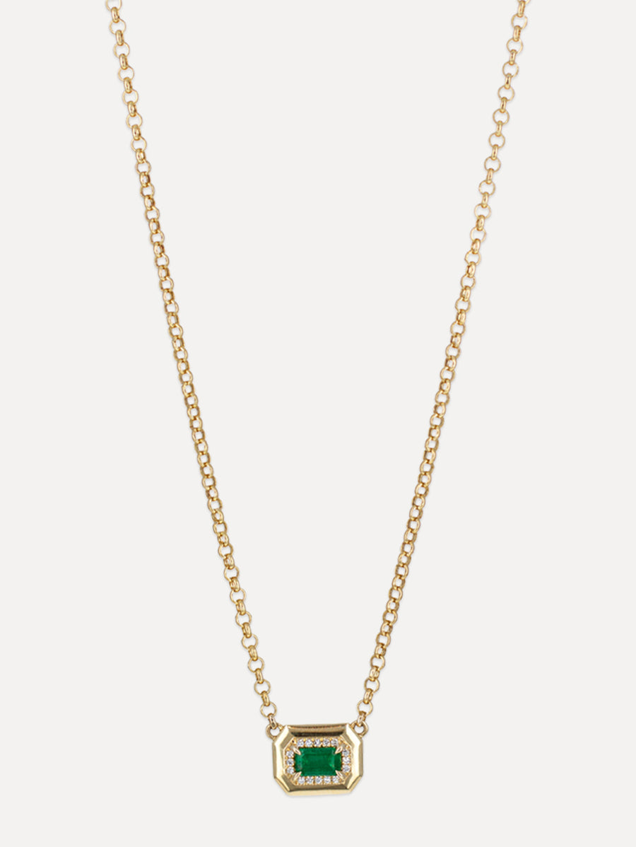14K Deco Emerald & Diamond Necklace