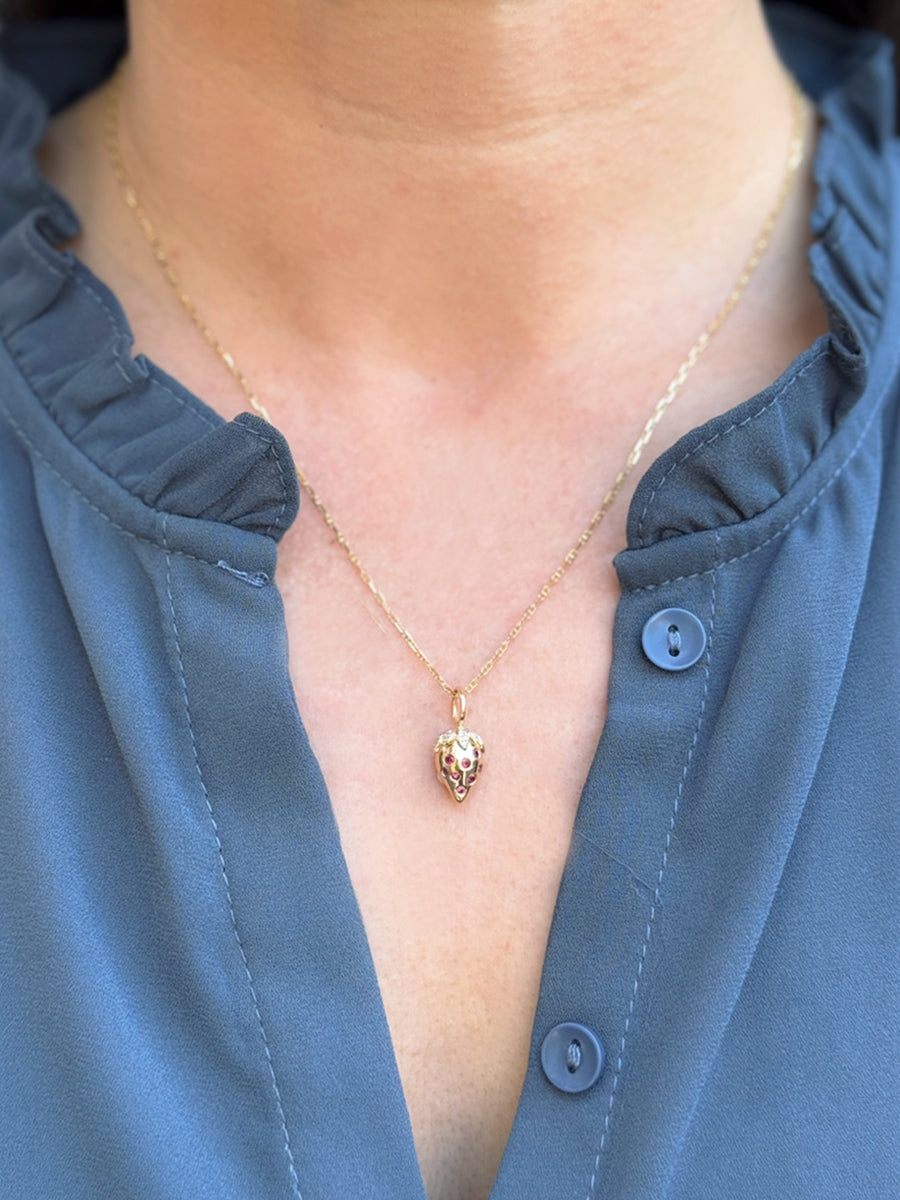 14K Ruby & Diamond Strawberry Charm
