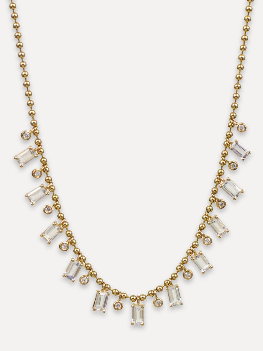 14K Moonstone Diamond Ball Chain Necklace