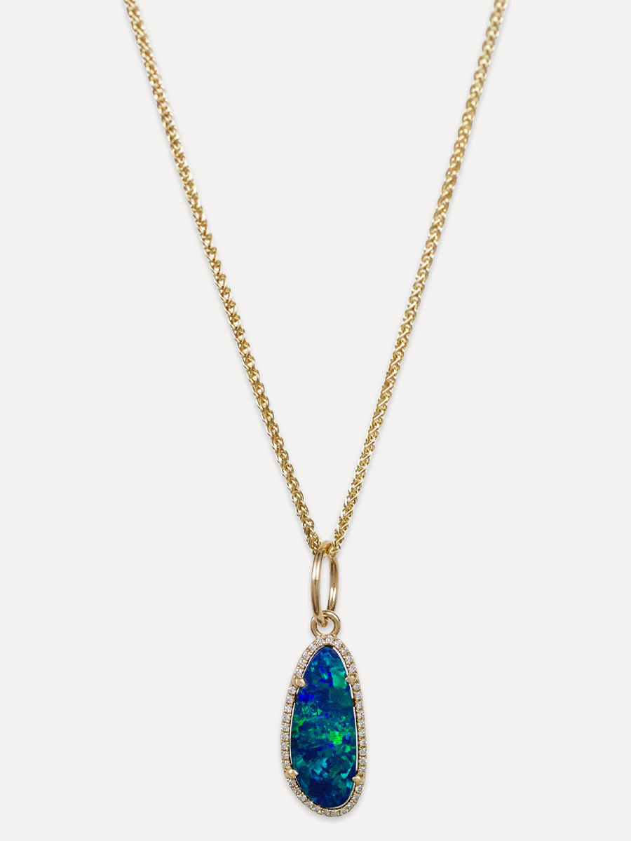 14K Diamond Halo Rose Cut Opal Charm