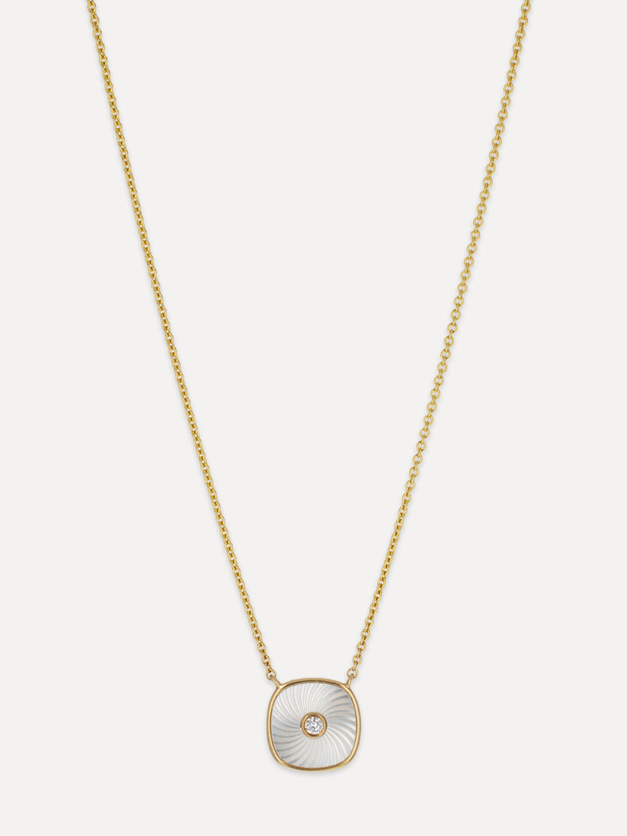 18K Mother Of Pearl & Diamond Sculpted Square Necklace