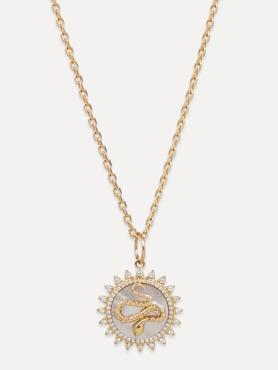 14K Mother Of Pearl & Diamond Medallion Snake Charm