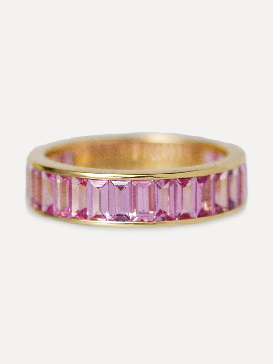 18K Deco Baguette Channel-Set Pink Sapphire Stacking Ring