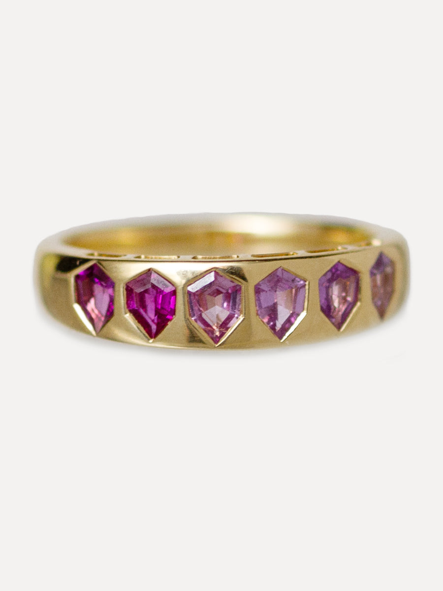 18K Floating Shield Hot Pink Sapphire Stacking Ring