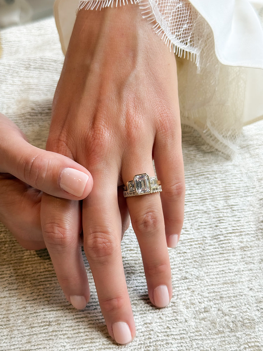 14K Triple Bezel Emerald-Cut Diamond Engagement Ring