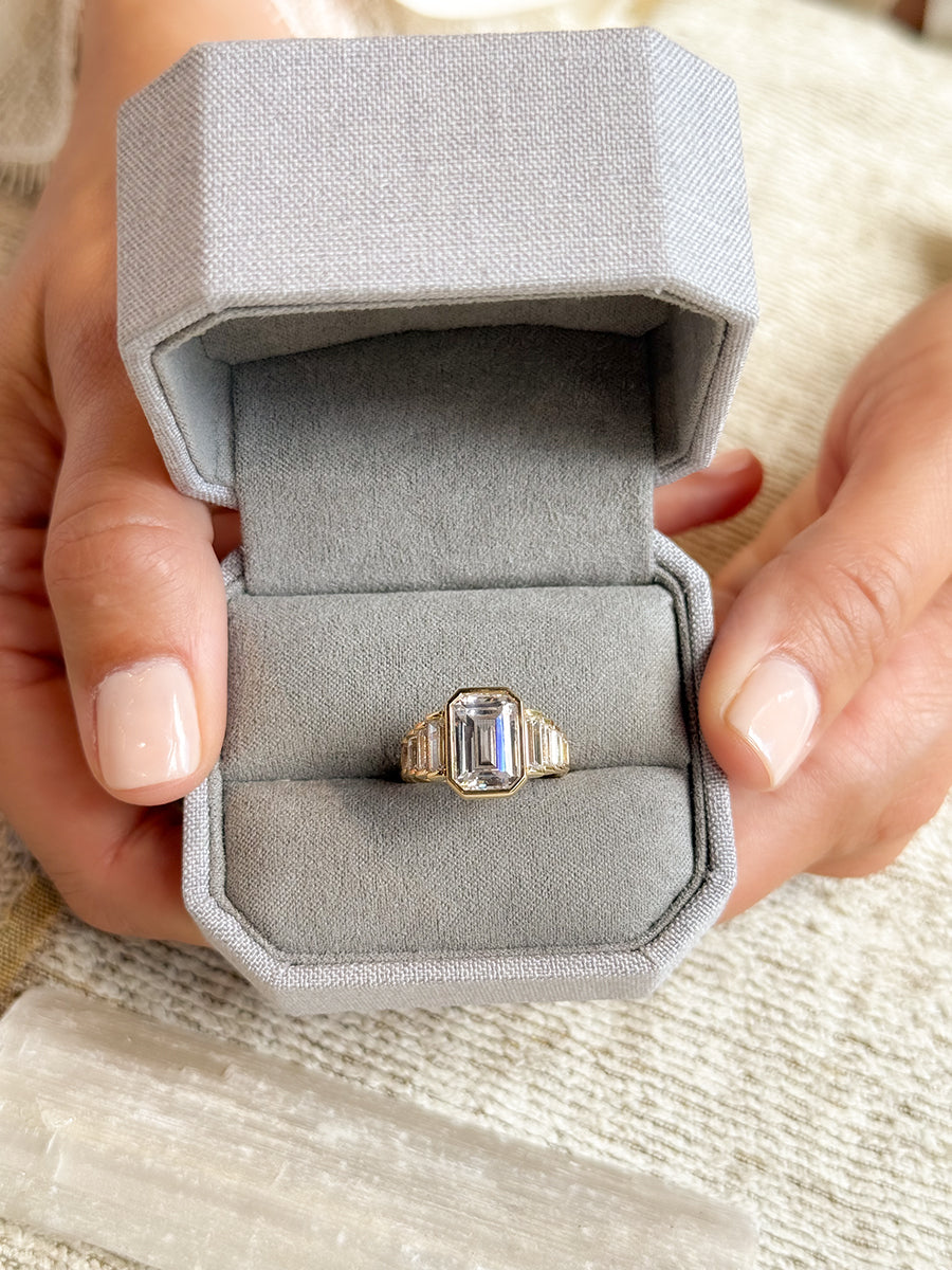 18K Emerald-Cut Diamond Nine Stone Engagement Ring
