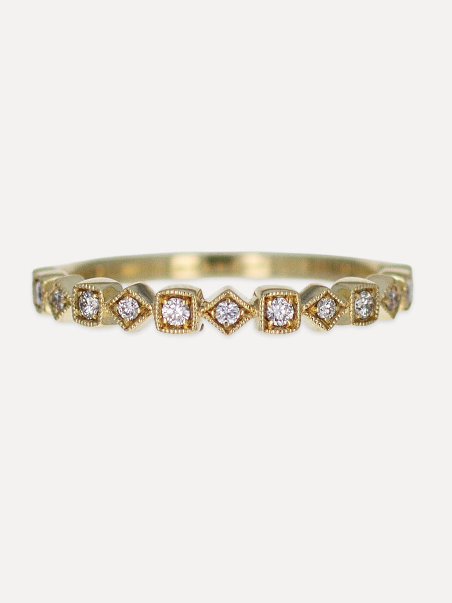 14K Axis Diamond Stackable Milgrain Band