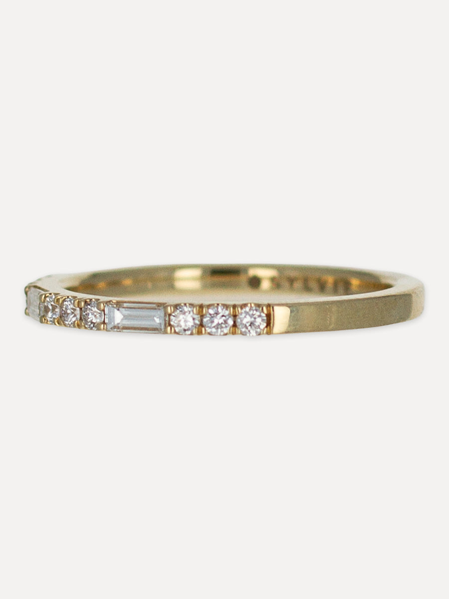 14K Baguette & Round Halfway-Set Diamond Stackable Band