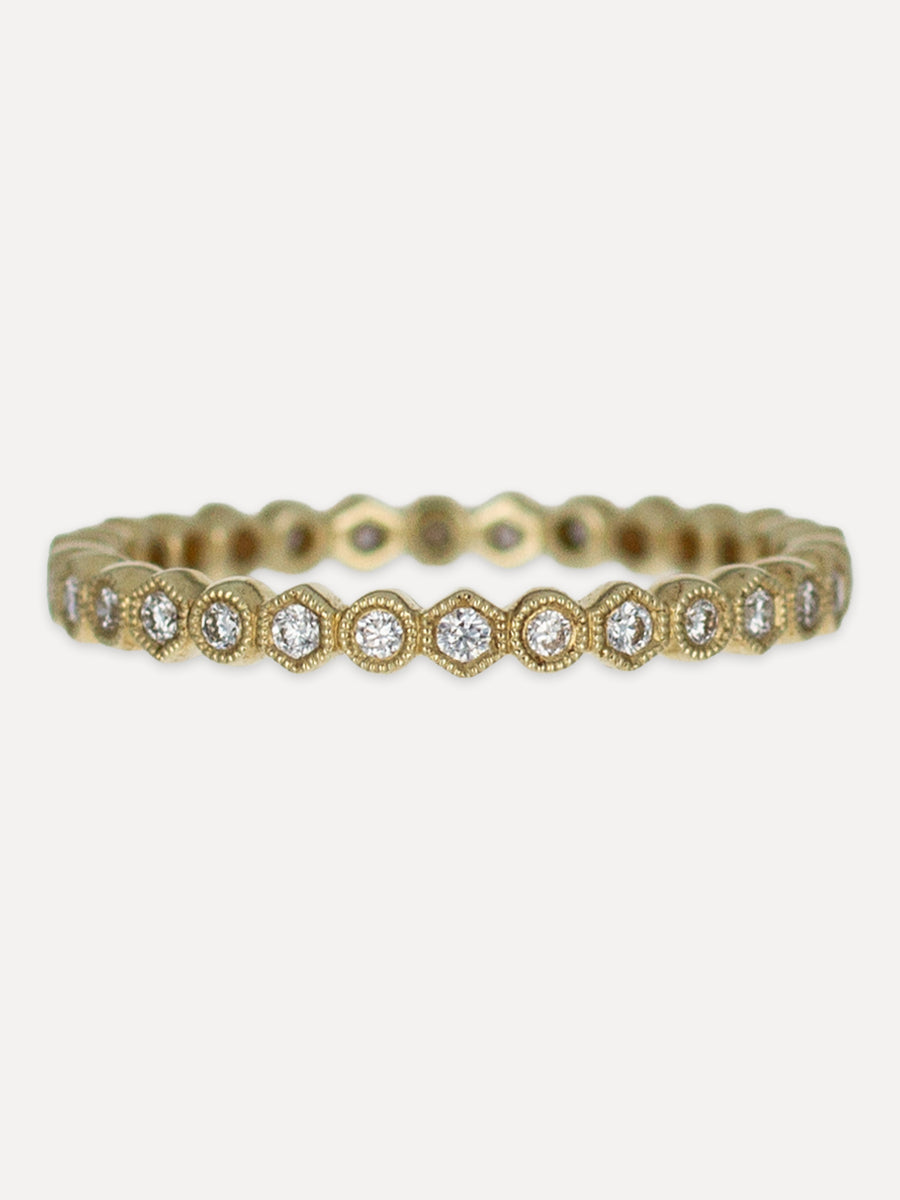 14K Hexagon Eternity Diamond Stackable Band