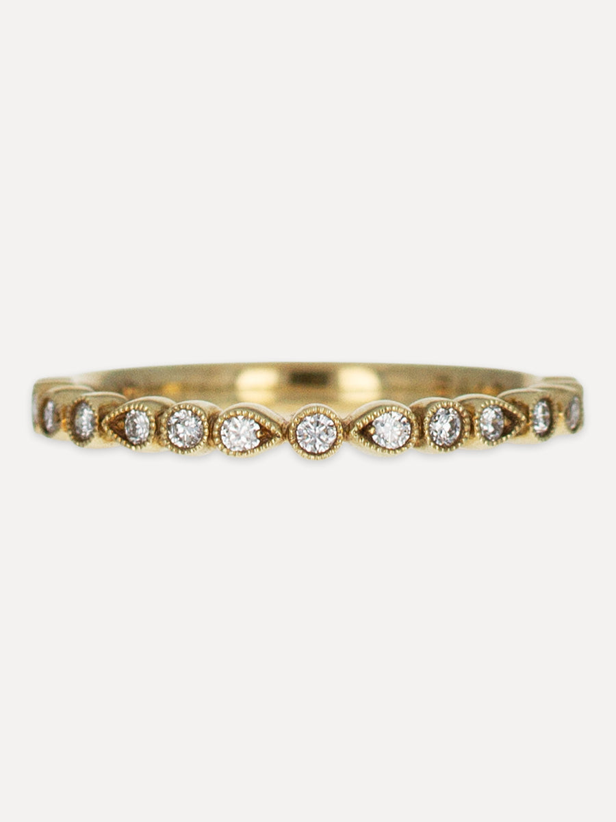 14k Delicate Teardrop Bezel Diamond Stackable Band