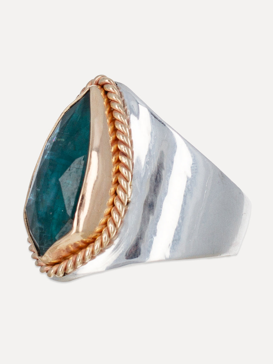 14K Gold & Silver Blue Flame Ring