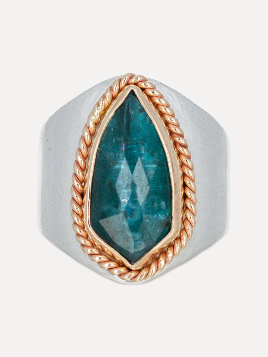 14K Gold & Silver Blue Flame Ring