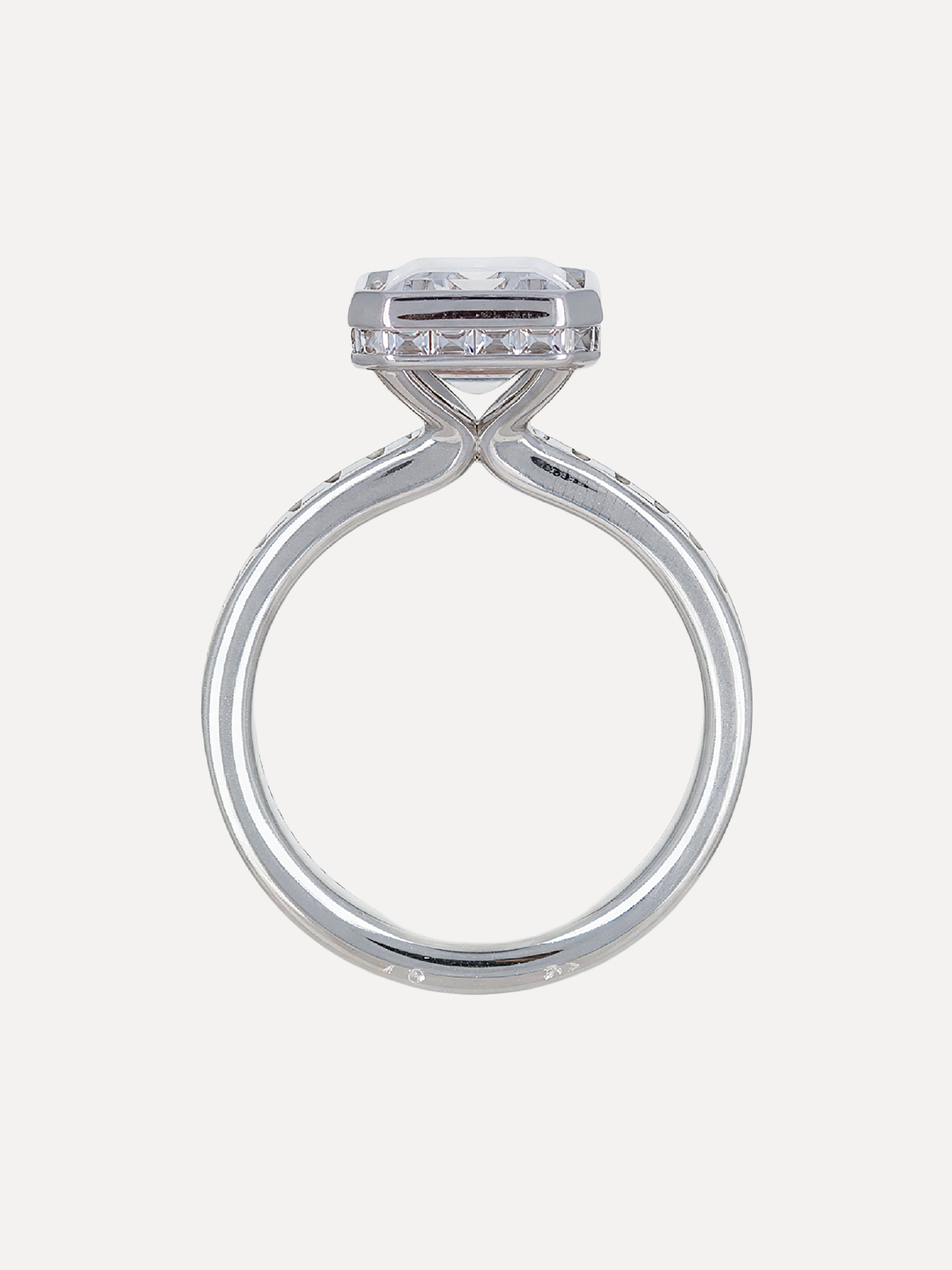 18K Emerald-Cut & Baguette Diamond Band Engagement Ring