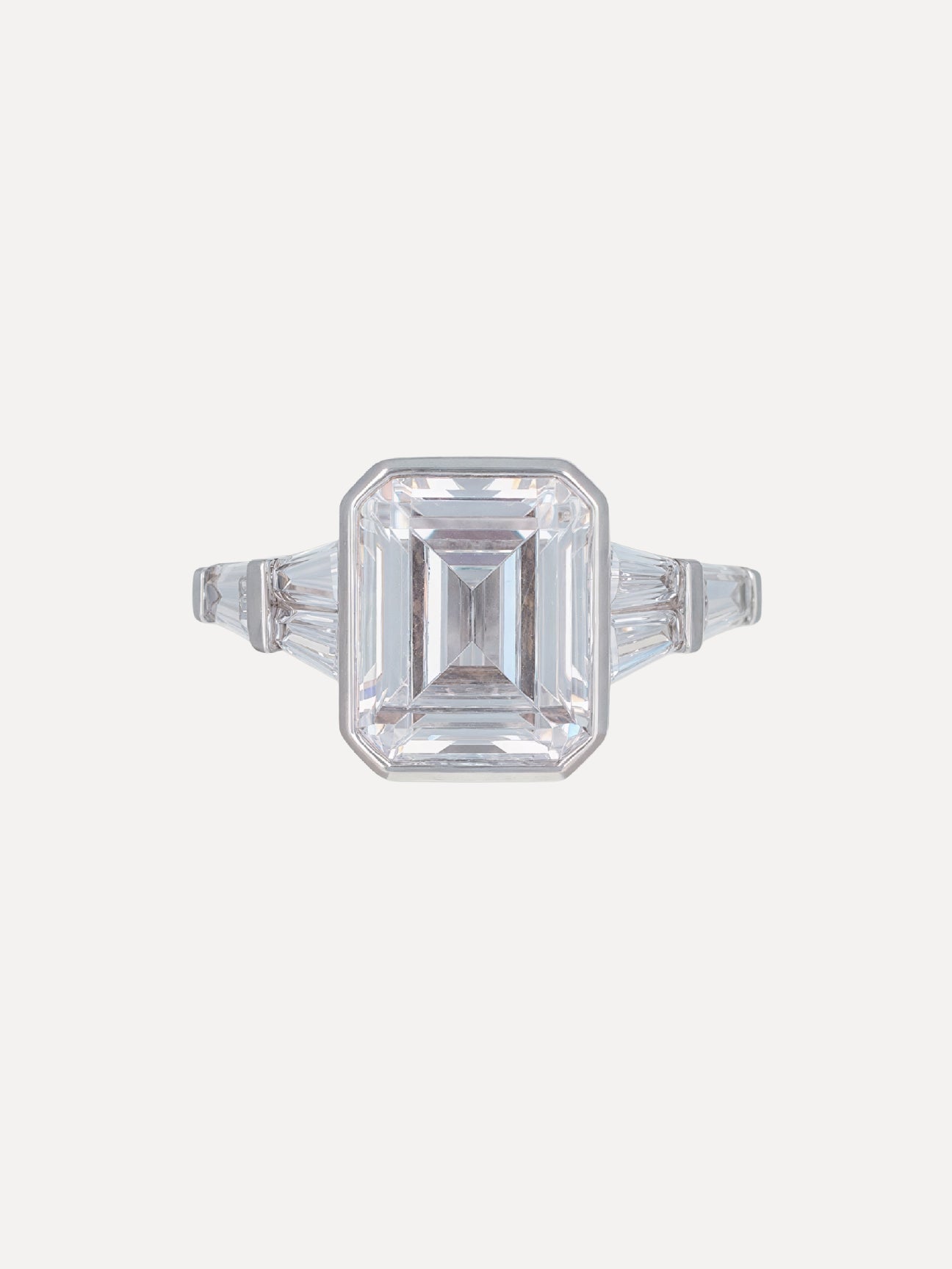 18K Emerald-Cut & Tapered Diamonds Engagement Ring