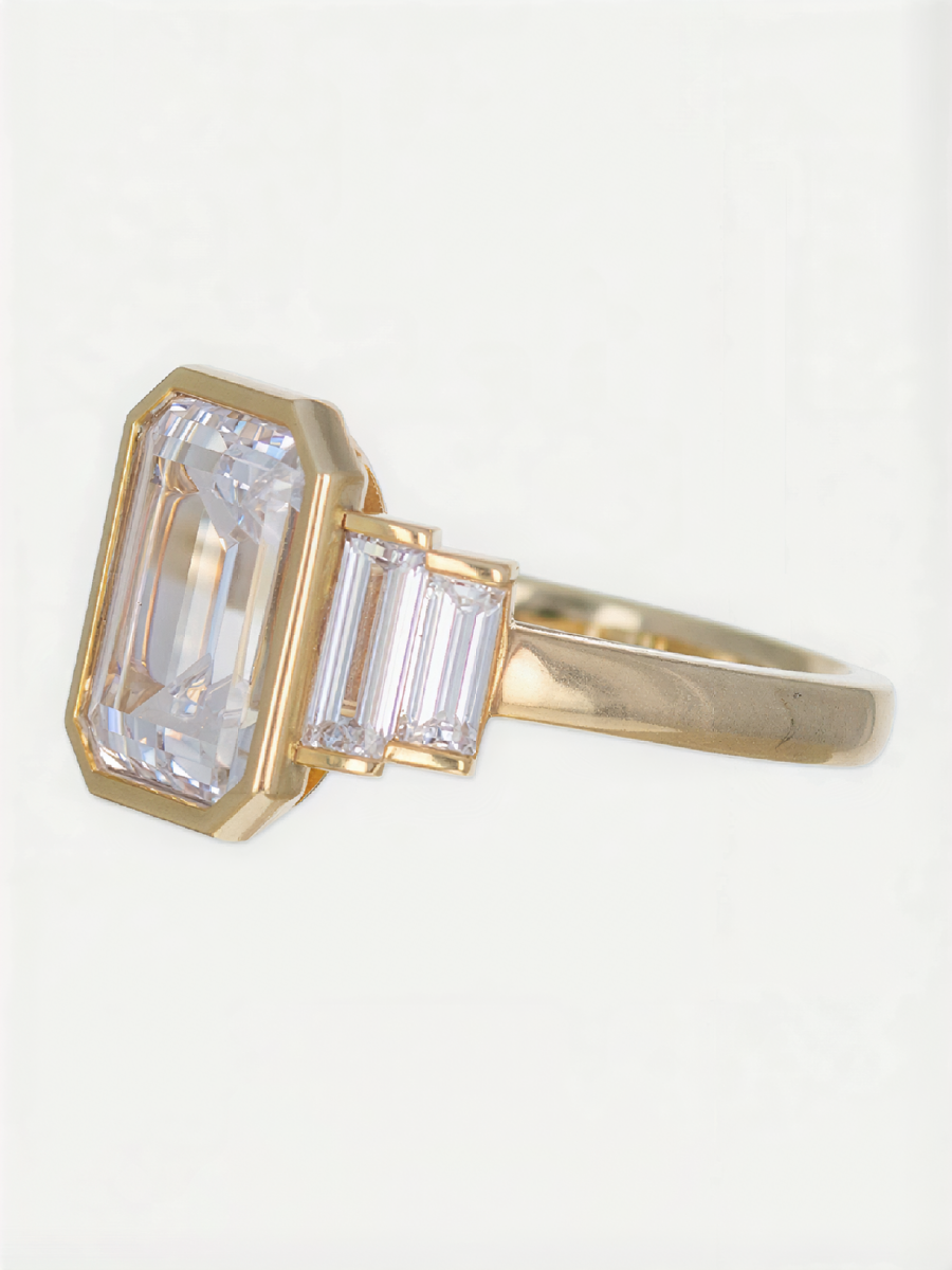 18K Five Stone Emerald-Cut Diamond Engagement Ring
