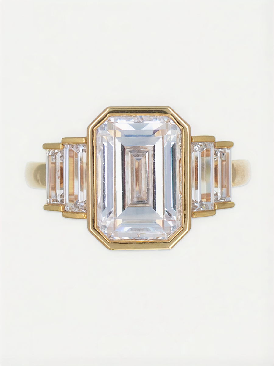 18K Five Stone Emerald-Cut Diamond Engagement Ring