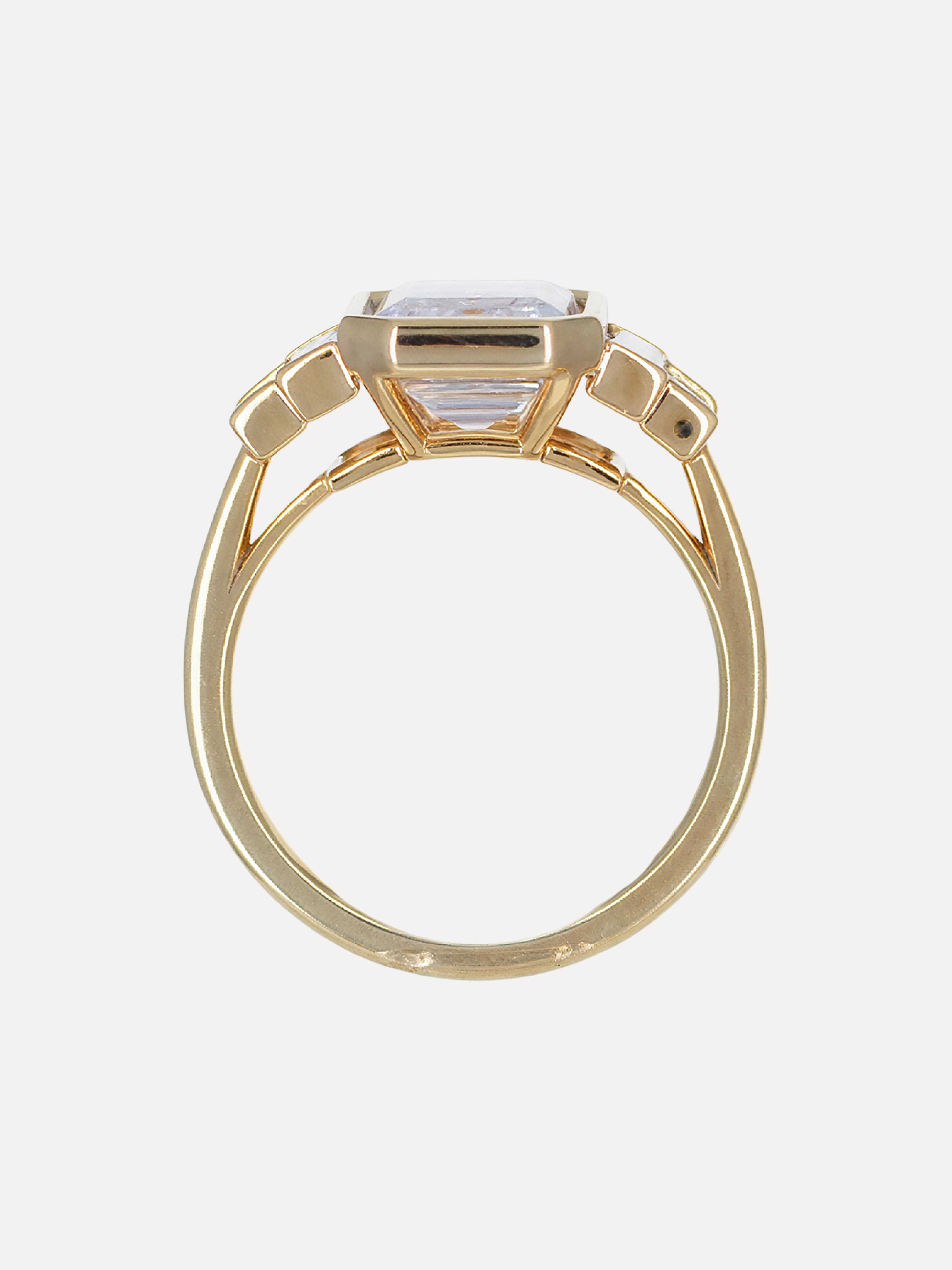 18K Five Stone Emerald-Cut Diamond Engagement Ring