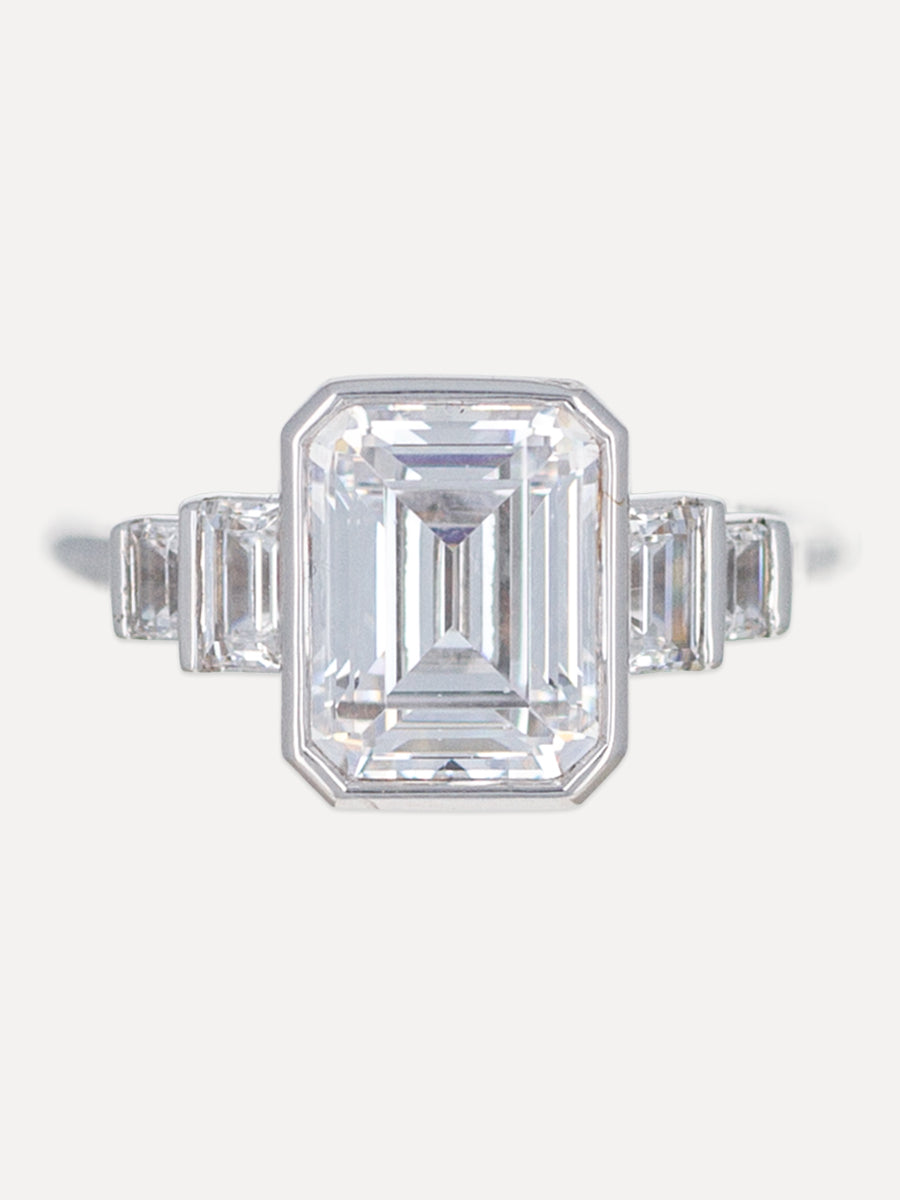 18K Five Bar-Set Emerald-Cut Diamond Engagement Ring