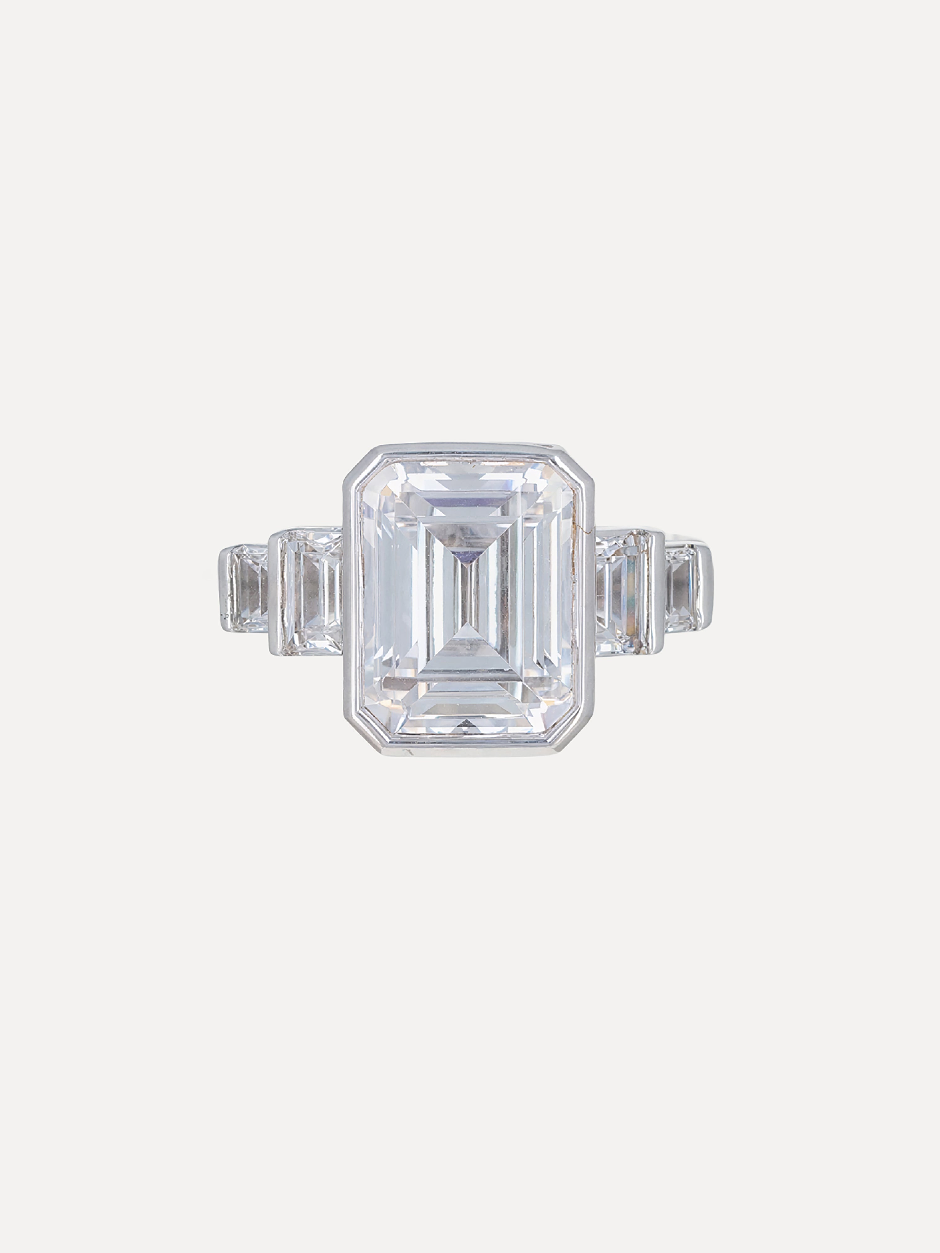 18K Five Bar-Set Emerald-Cut Diamond Engagement Ring