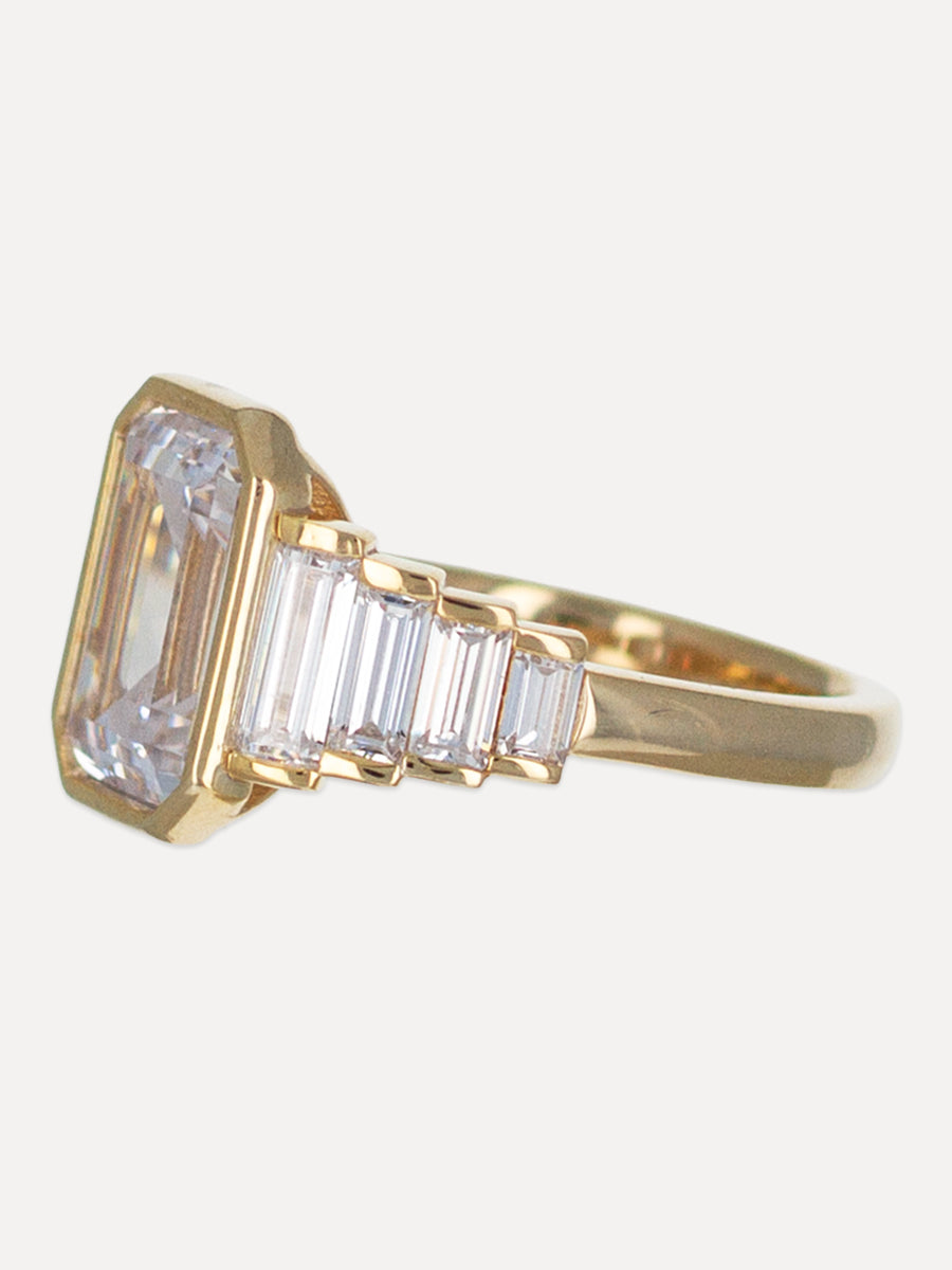 18K Emerald-Cut Diamond Nine Stone Engagement Ring