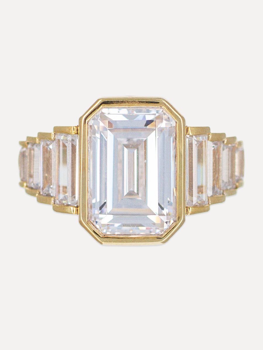 18K Emerald-Cut Diamond Nine Stone Engagement Ring